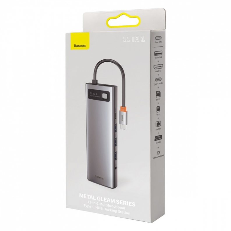 USB-Хаб Baseus Metal Gleam Series 11-in-1 (3xUSB3.0+2x4K HD+Type-C+TF+SD+Type-C PD+VGA+3.5mm+RJ45), фото 3