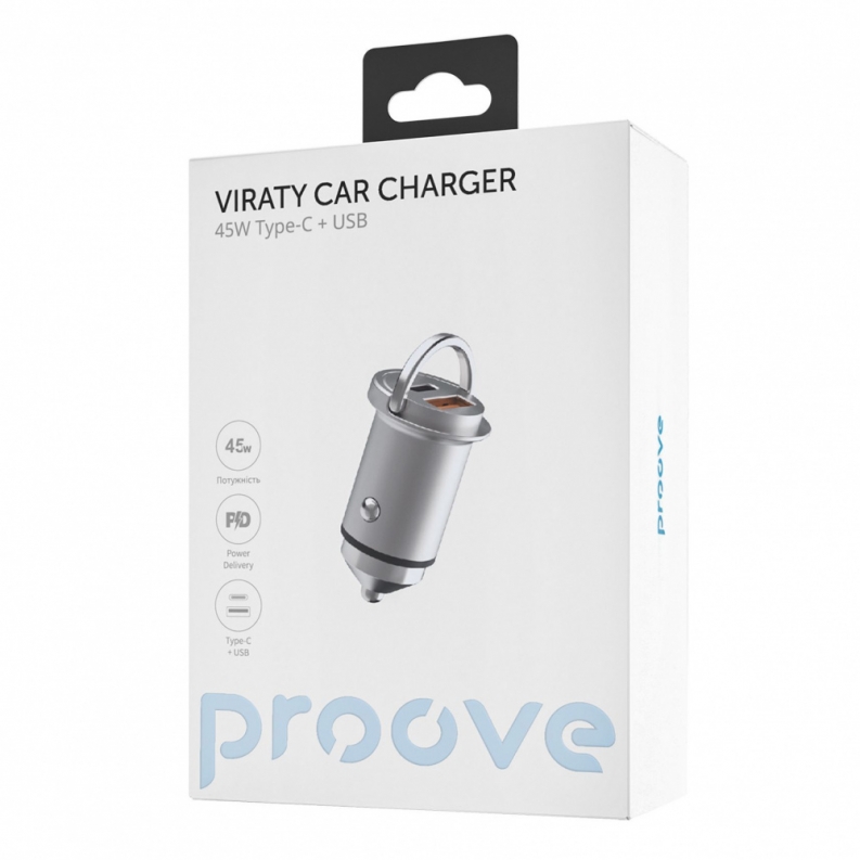 АЗП Proove Viraty Car Charger 45W (QC+PD) Type-C + USB, фото 3