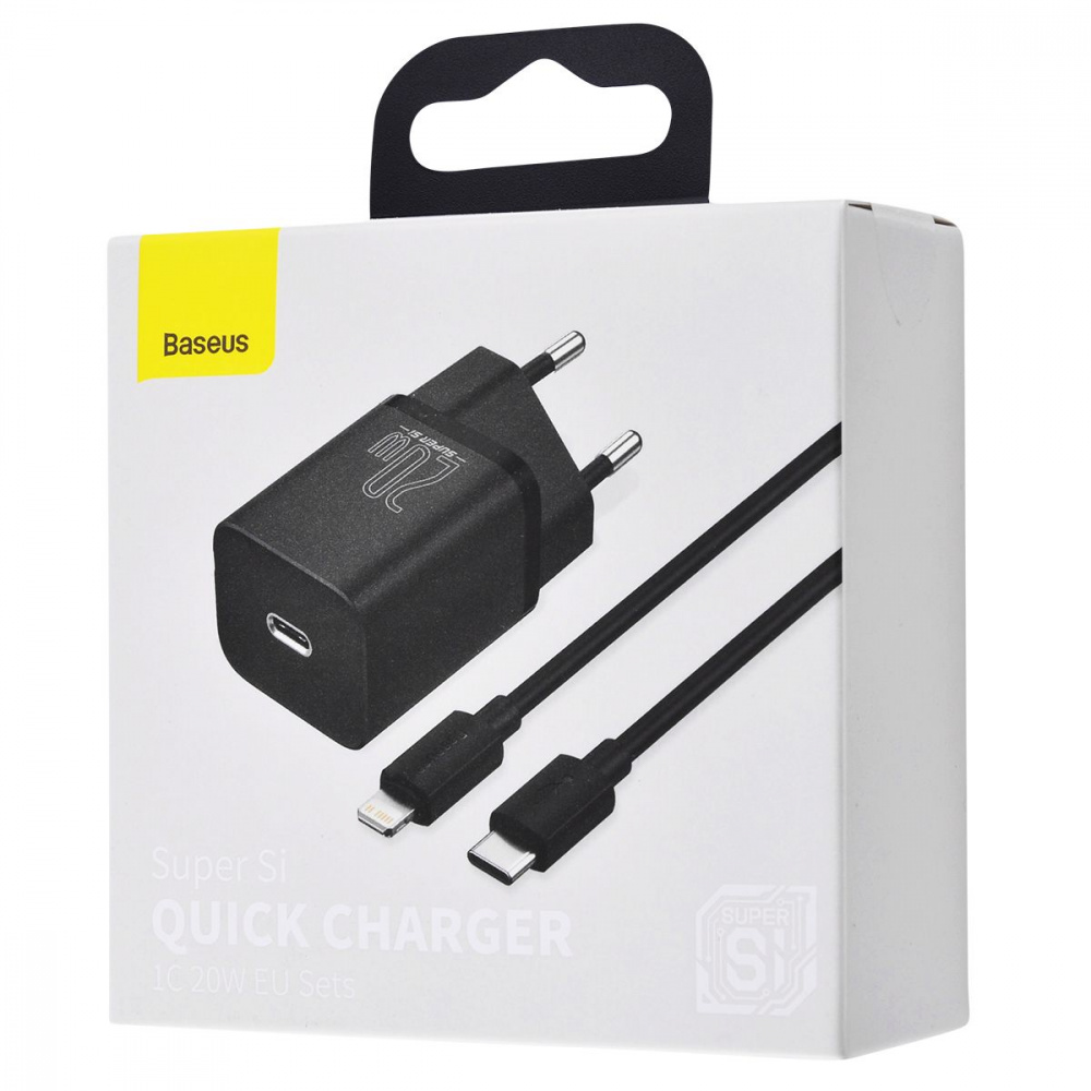 МЗП Baseus Super Silicone Quick Charger 20W (Type-C) + With Cable Type-C to Lightning white