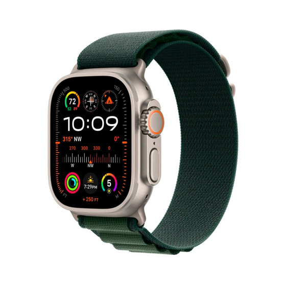 Apple Alpine Loop Band Small для Watch 49mm - Black Titanium Finish - Dark Green (MYPQ3)