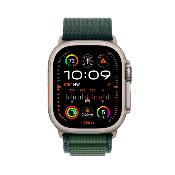Apple Alpine Loop Band Small для Watch 49mm - Black Titanium Finish - Dark Green (MYPQ3)