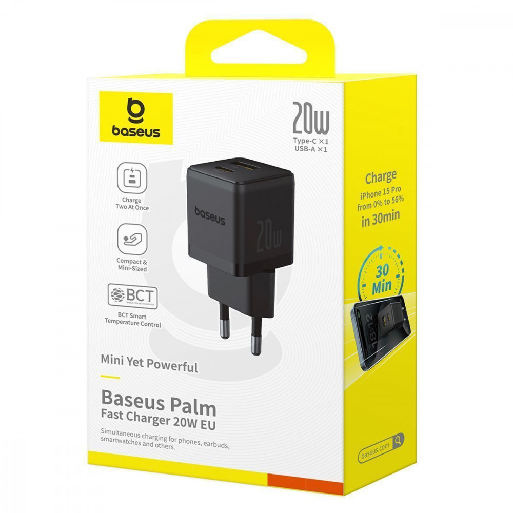 МЗП Baseus Palm Fast Charger 20W (Type-C+USB) white