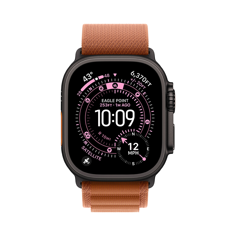 Apple Watch Ultra 3 GPS + Cellular 49mm Black Tit. Case w. Terra Cotta Alpine Loop - Large (MG9F4)