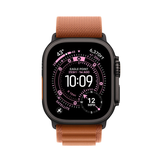 Apple Watch Ultra 3 GPS + Cellular 49mm Black Tit. Case w. Terra Cotta Alpine Loop - Large (MG9F4)