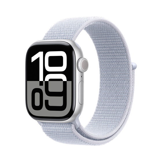 Apple Watch Series 10 GPS 46mm Silver Aluminum Case w. Blue Cloud Sport Loop (MWWN3)