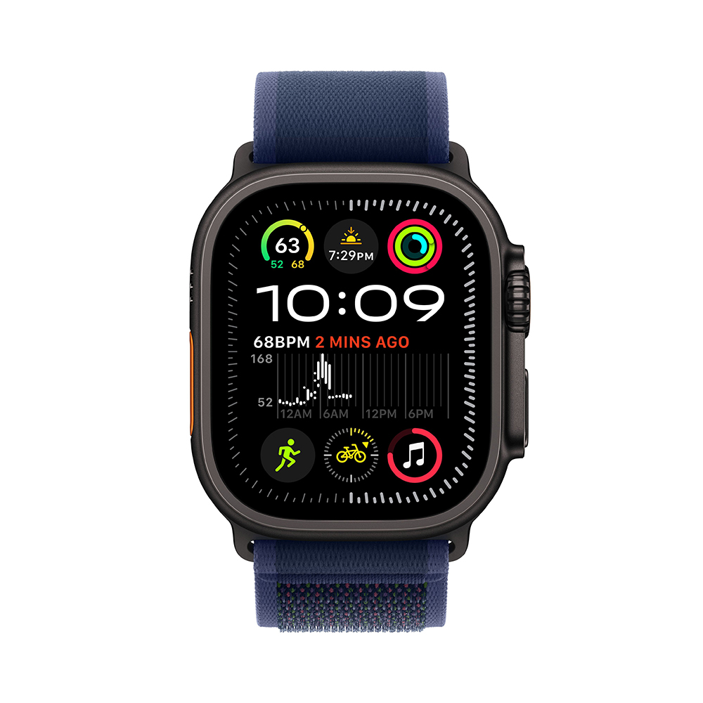 Apple Watch Ultra 2 GPS + Cellular 49mm Black Titanium Case with Blue Trail Loop - S/M (MYQ73)
