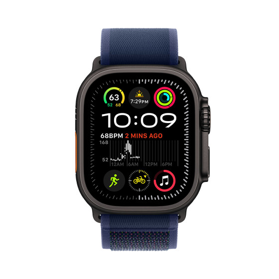 Apple Watch Ultra 2 GPS + Cellular 49mm Black Titanium Case with Blue Trail Loop - S/M (MYQ73)