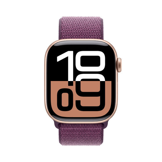 Apple Watch Series 10 GPS 42mm Rose Gold Aluminum Case w. Plum Sport Loop (MWWK3)