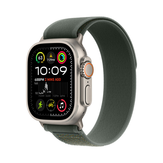 Apple Watch Ultra 2 GPS + Cellular 49mm Natural Titanium Case with Green Trail Loop - S/M (MXTN3)