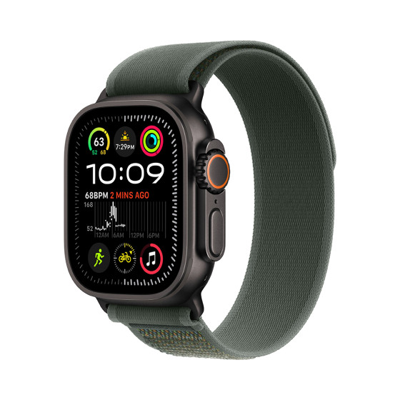 Apple Watch Ultra 2 GPS + Cellular 49mm Black Titanium Case with Green Trail Loop - S/M (MYQ33)