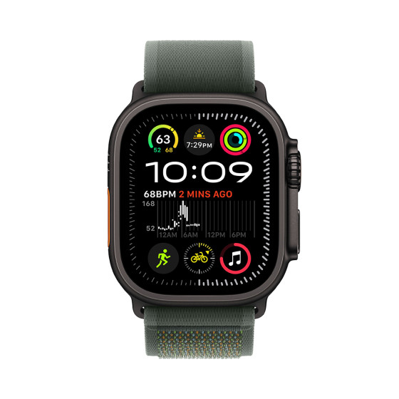 Apple Watch Ultra 2 GPS + Cellular 49mm Black Titanium Case with Green Trail Loop - S/M (MYQ33)