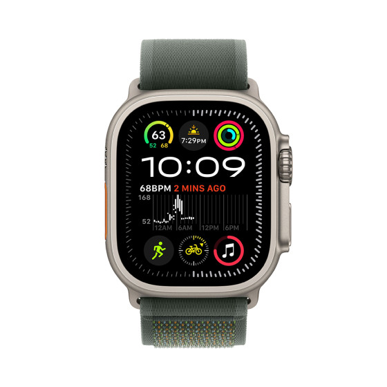 Apple Watch Ultra 2 GPS + Cellular 49mm Natural Titanium Case with Green Trail Loop - S/M (MXTN3)