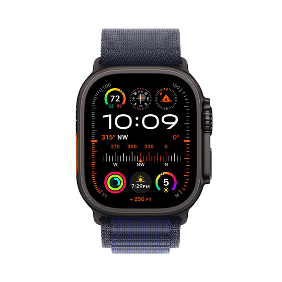 Apple Watch Ultra 2 GPS + Cellular 49mm Black Titanium Case with Navy Alpine Loop - Small (MYTF3)