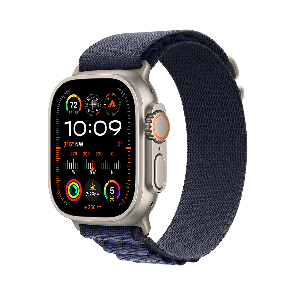 Apple Watch Ultra 2 GPS + Cellular 49mm Natural Titanium Case with Navy Alpine Loop - Small (MXMX3)