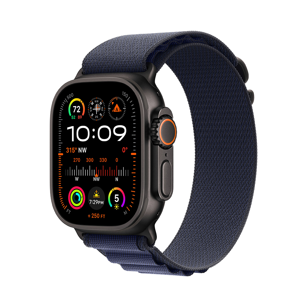 Apple Watch Ultra 2 GPS + Cellular 49mm Black Titanium Case with Navy Alpine Loop - Medium (MYPX3)