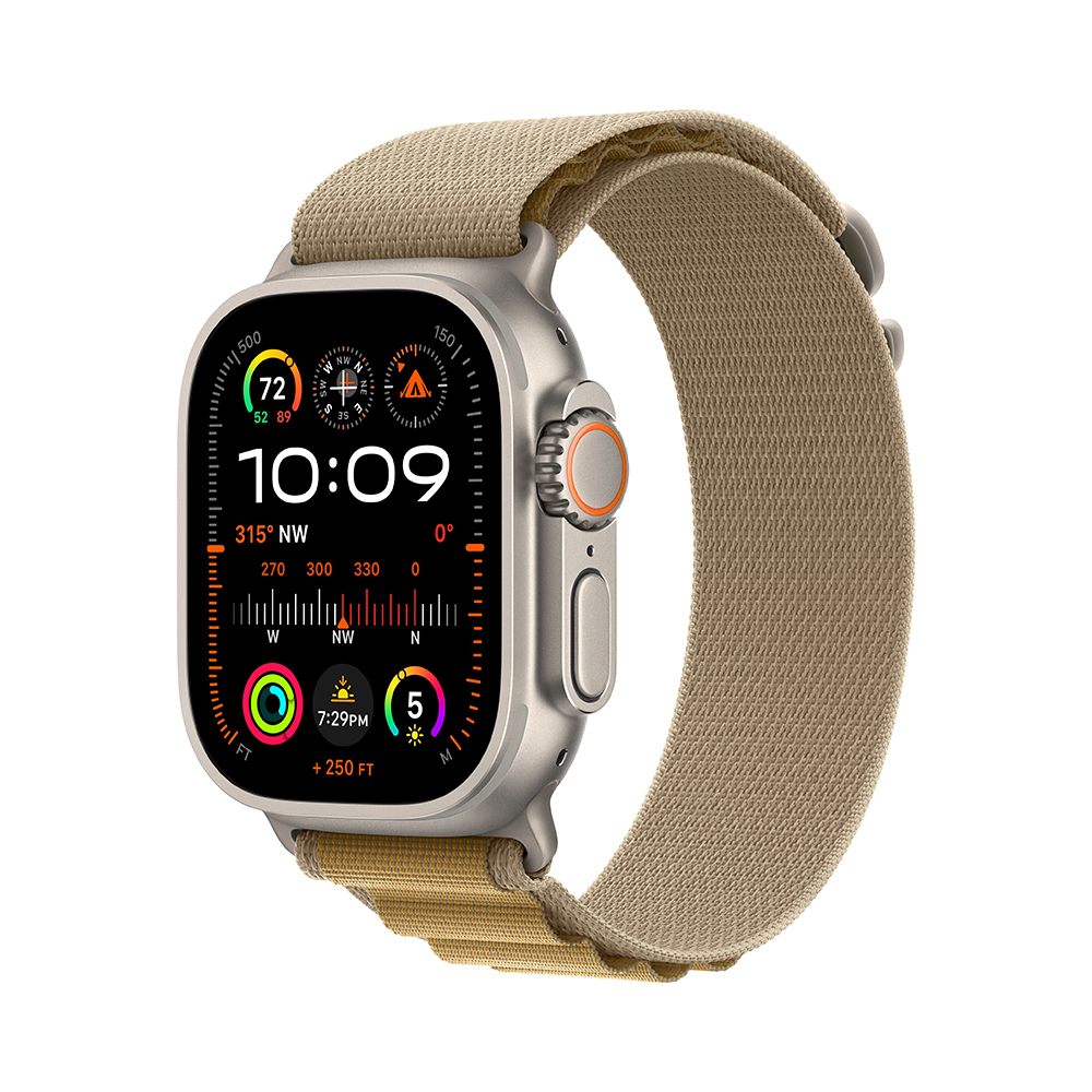 Apple Watch Ultra 2 GPS + Cellular 49mm Natural Titanium Case with Tan Alpine Loop - Large (MX4H3)