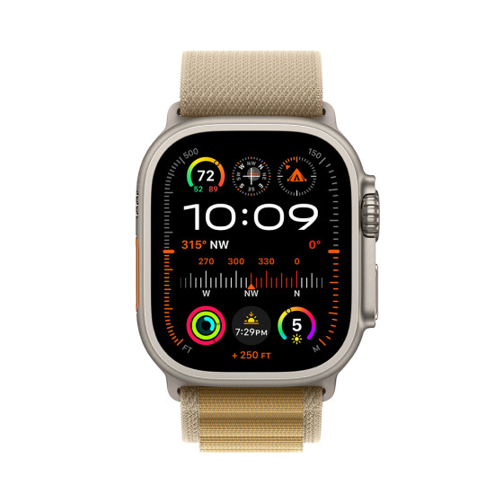 Apple Watch Ultra 2 GPS + Cellular 49mm Natural Titanium Case with Tan Alpine Loop - Large (MX4H3)