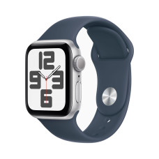 Apple Watch SE 2 GPS 40mm Silver Aluminum Case with Storm Blue Sport Band - S/M (MRE13)