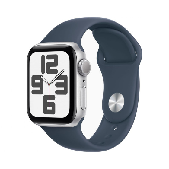 Apple Watch SE 2 GPS 40mm Silver Aluminum Case with Storm Blue Sport Band - S/M (MRE13)