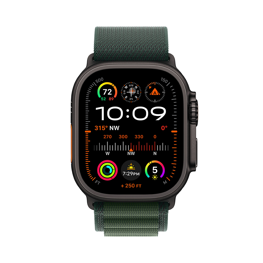 Apple Watch Ultra 2 GPS + Cellular 49mm Black Titanium Case with Dark Green Alpine Loop - Small (MX4Q3)
