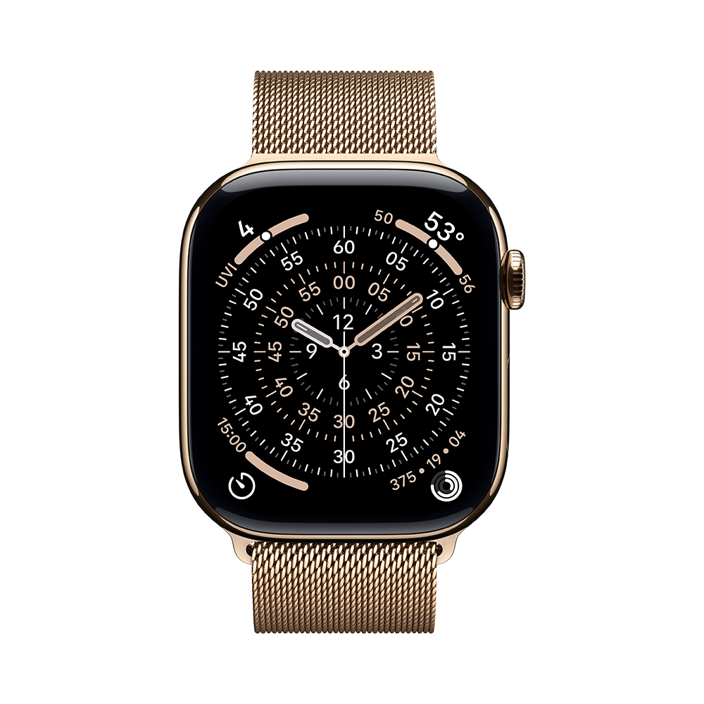Apple Watch Series 11 GPS + Cellular 46mm Gold Tit. Case w. Gold Milanese Loop - S/M (MFD74)