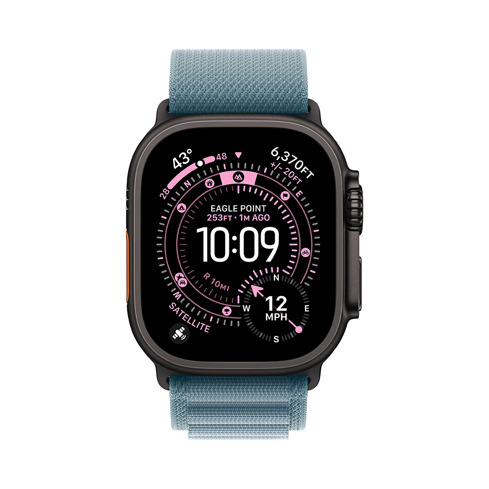 Apple Watch Ultra 3 GPS + Cellular 49mm Black Tit. Case w. Light Blue Alpine Loop - Large (MG9M4)