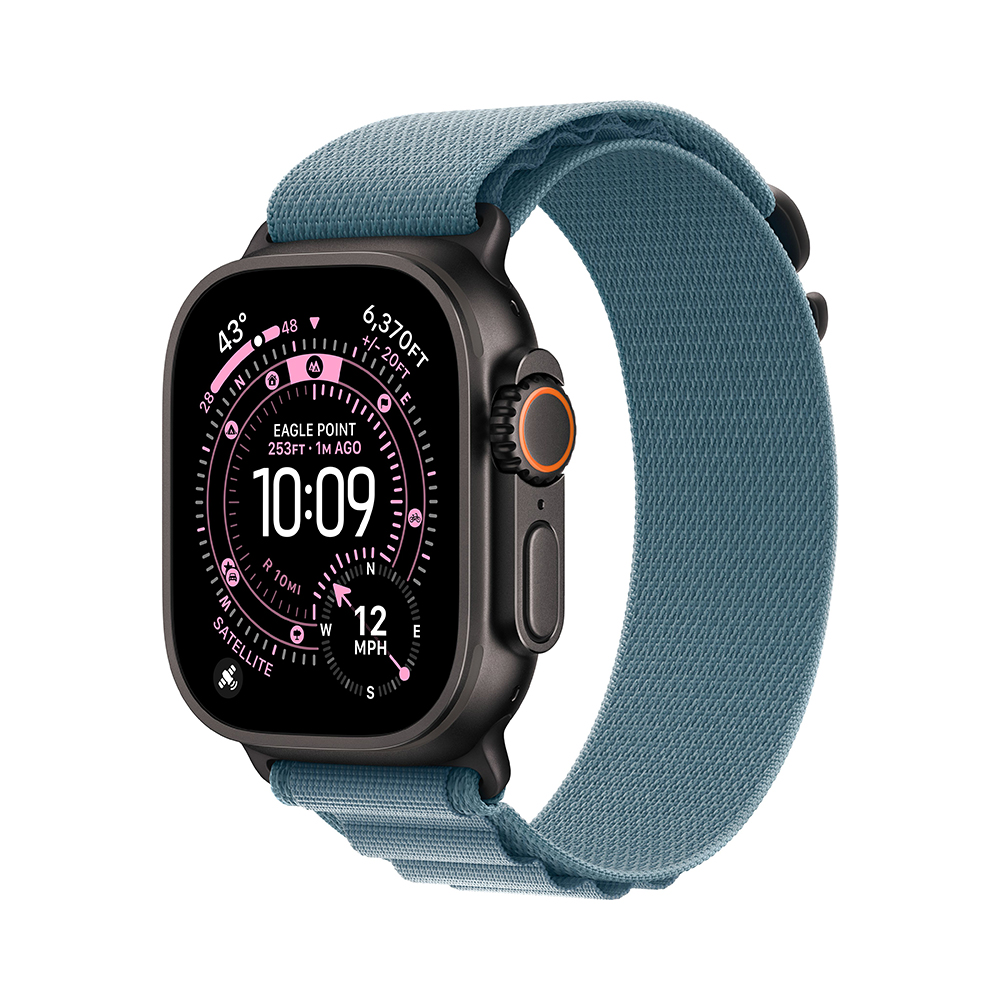 Apple Watch Ultra 3 GPS + Cellular 49mm Black Tit. Case w. Light Blue Alpine Loop - Large (MG9M4)