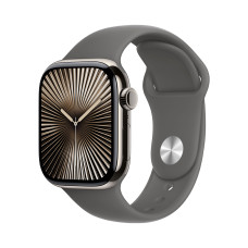 Apple Watch Series 10 GPS + Cellular 46mm Natural Titanium Case w. Stone Grey Sport Band - S/M (MWY93)