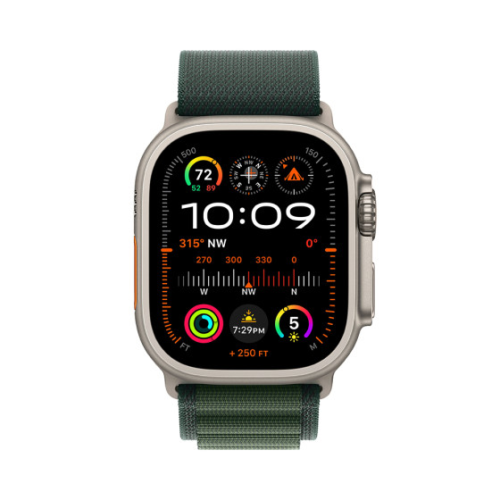 Apple Watch Ultra 2 GPS + Cellular 49mm Natural Titanium Case with Dark Green Alpine Loop - Medium (MXMV3)