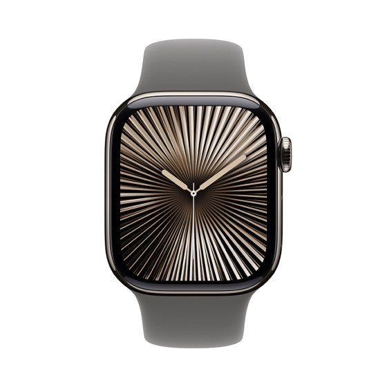 Apple Watch Series 10 GPS + Cellular 46mm Natural Titanium Case w. Stone Grey Sport Band - S/M (MWY93)