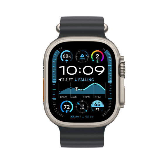 Apple Watch Ultra 2 GPS + Cellular 49mm Natural Titanium Case w. Black Ocean Band (MXTL3)