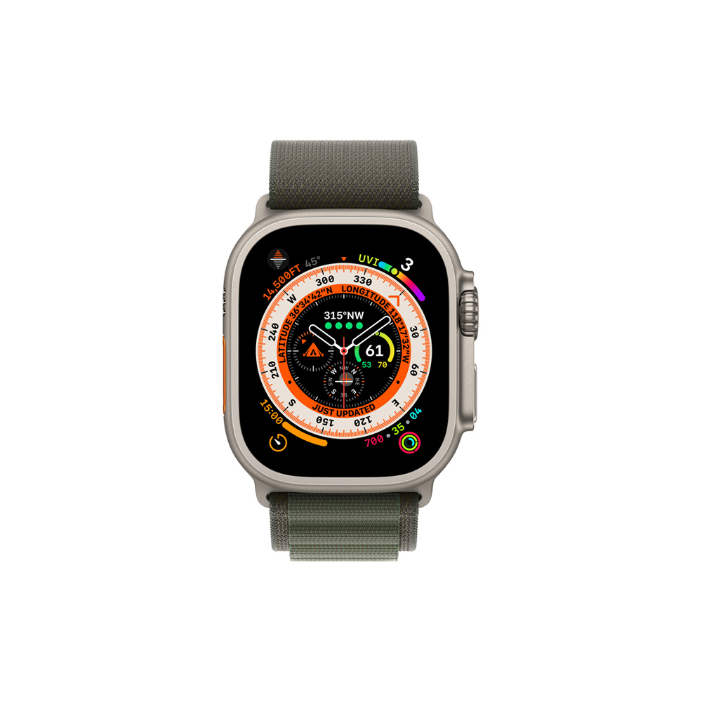 Apple Watch Ultra GPS + Cellular 49mm Titanium Case with Green Alpine Loop - Small