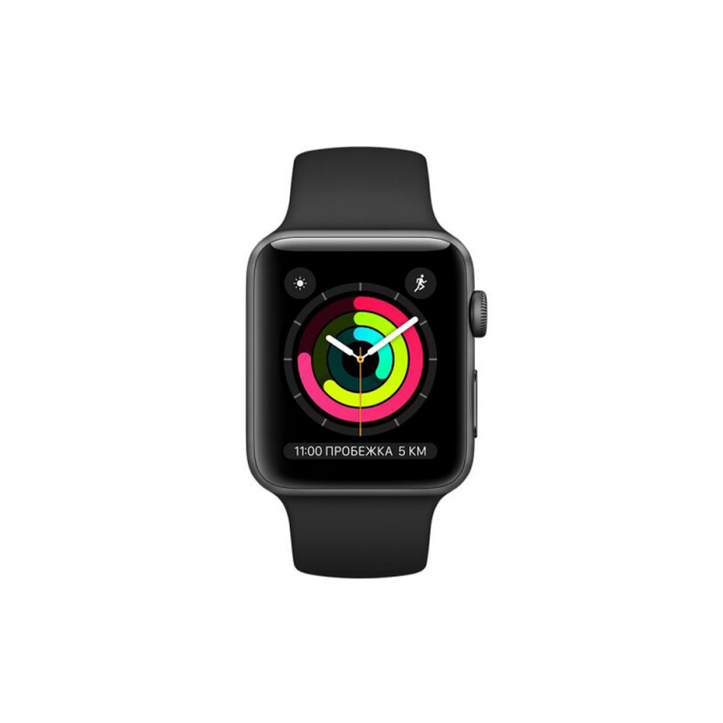 Apple Watch 3 42mm Space Gray Aluminum Case with Black Sport Band, фото 3