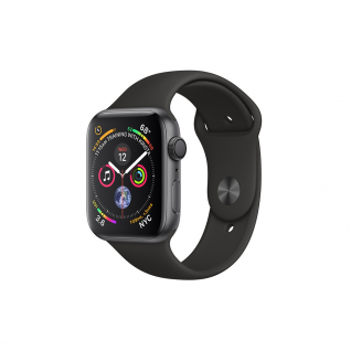 Apple Watch 4 44mm Space Gray Aluminum Case with Black Sport Band