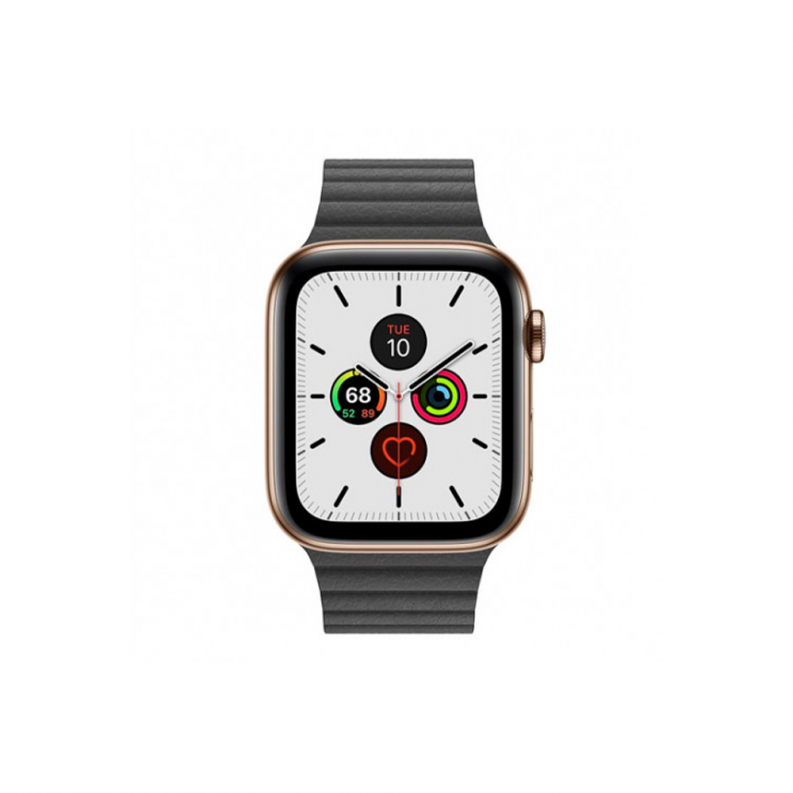 Apple Watch 5 44mm 4G Gold Steel with Black Leather Loop, фото 3