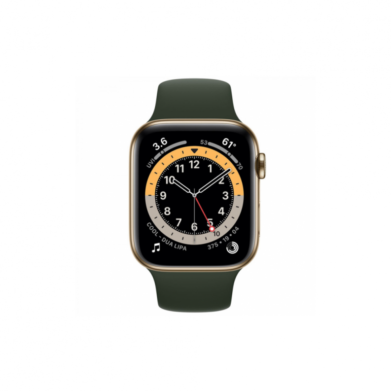 Apple Watch 6 4G 40mm Gold Stainless Steel Case with Cyprus Green Sport Band, фото 3