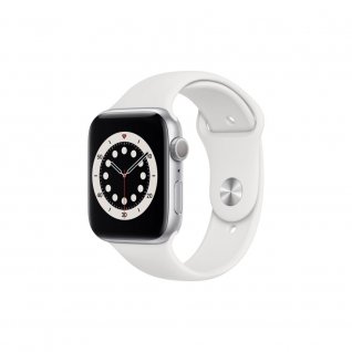 Apple Watch 6 44mm Silver Aluminum Case with White Sport Band