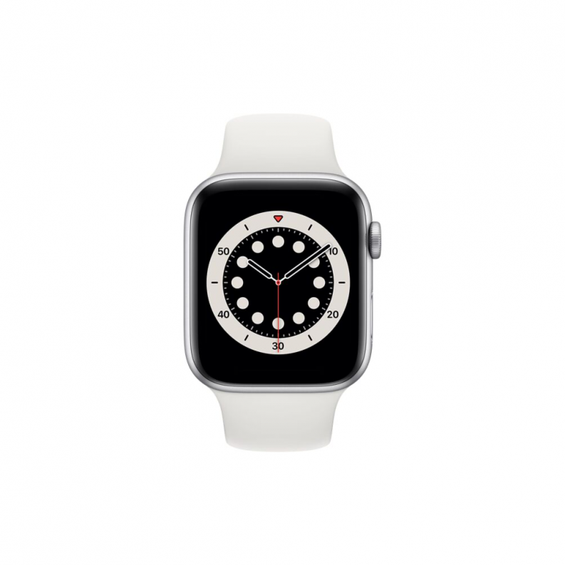 Apple Watch 6 44mm Silver Aluminum Case with White Sport Band, фото 3