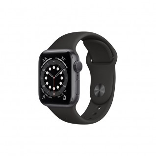 Apple Watch 6 44mm Space Gray Aluminum Case with Black Sport Band