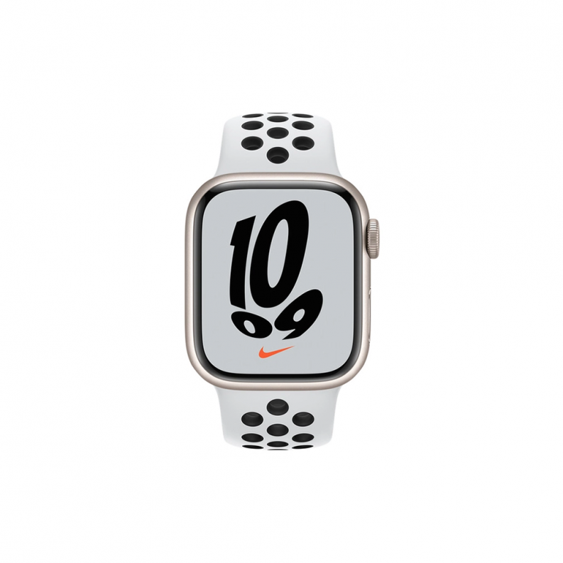 Apple Watch Nike 7 GPS 45mm Starlight Aluminum Case with Pure Platinum/Black Nike Sport Band, фото 3