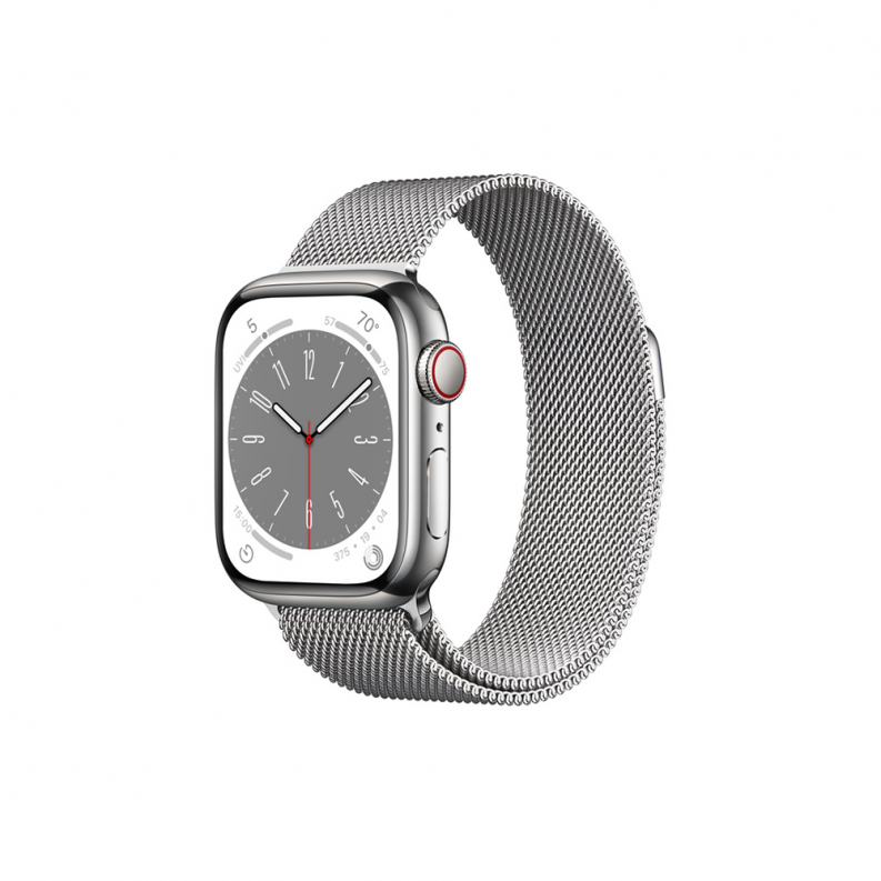 Apple Watch Series 8 GPS + Cellular 41mm Silver Stainless Steel Case with Milanese Loop Silver