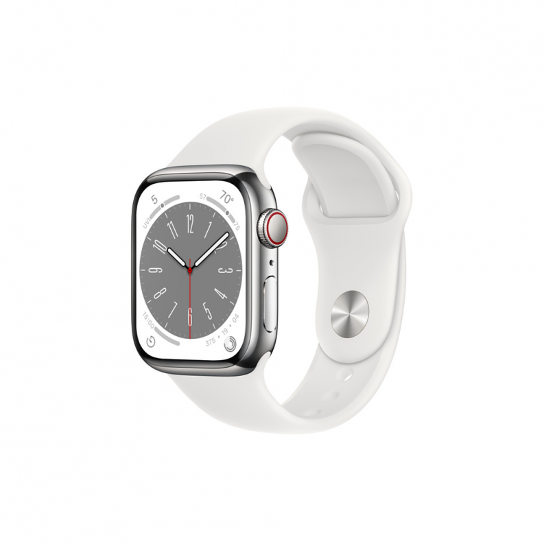 Apple Watch Series 8 GPS + Cellular 41mm Silver Stainless Steel Case with White Sport Band