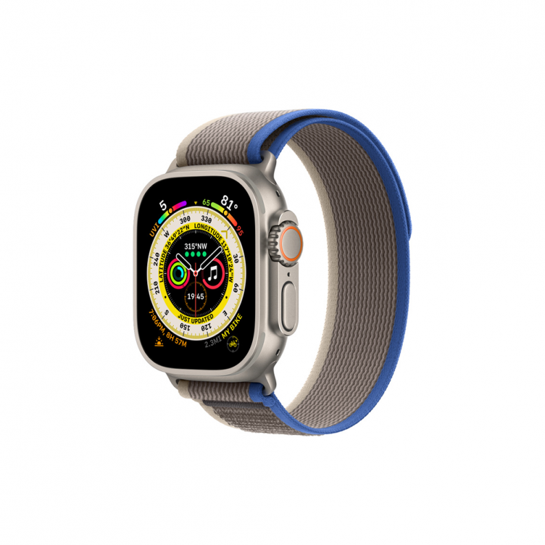 Apple Watch Ultra GPS + Cellular 49mm Titanium Case with Blue/Gray Trail Loop - S/M