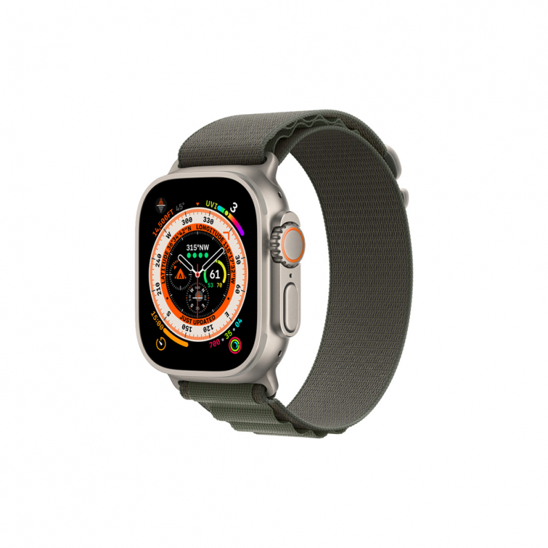 Apple Watch Ultra GPS + Cellular 49mm Titanium Case with Green Alpine Loop - Small